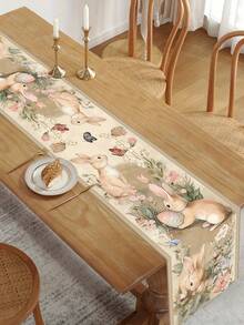 1pc Vintage Easter Table Runner, Featuring Rabbit, Eggs And Floral Patterns, 35*180cm Polyester Farmhouse Style Easter Table Runner, 2026 Easter Home Decor, Kitchen Dining Table Decoration, Spring Holiday Decor - Multicolor - View 9