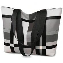 White Ze Umhängetasche für Damen, Handtaschen für Damen, große Taschen aus PU-Leder, Einkaufstasche, weiche Taschen für Damen, einfaches Einkaufen, Reisen, täglichen Gebrauch-6366 - WeißSchwarz - Übersicht 1