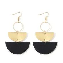 A Pair  Leather Metal Earrings, Stacked Half-Moon Geometric Round Double-Sided Design For Gift Exchange Women Dangle Earrings Daily Wear Party Office All Seasons Fashion Chic Accessories - 紅色 - 查看 8