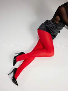 MOIRÉALLURE 1 Pair Of Women's Solid Color Stylish Tight Leggings, Suitable For Daily Matching And Nightclub Styles - Red - View 2