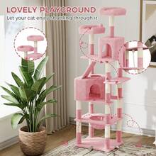 DOGAT 208cm Tall Cat Tree Tower For Indoor Large Cats Multi Level Activity Centre With Hammock Condos Perches 16 Sisal Scratching Posts Anti Tip Reinforced Base - Pink - Pink - View 5