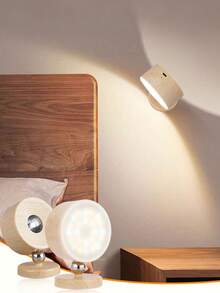 1 đèn LED treo tường vân gỗ, đèn tường xoay 360° có thể điều chỉnh độ sáng, sử dụng pin sạc, điều khiển cảm ứng, thiết kế tự dính, đèn ngủ LED dùng để đọc sách, trang trí nhà cửa và chiếu sáng. - Nhiều màu - Xem 2