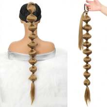 Synthetic Hairpiece Braid Ponytail Hair Extension For Afro Puff Kinky Clip In Drawstring False Pigtail - Multicolor - View 14