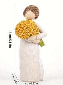 MINGZHANG 1-Piece Resin "Flower-Bearing Figurine" - Intricate Yellow Rose Bouquet Details, Textured Gown Finish, Gentle Home Decor (Warm Sentimental Style),Suitable For Living Room Decoration, Christmas Home Decoration, Adornos Para La Casa,Gifts For Mom - 彩色 - 查看 9