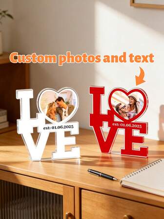 1pc Personalized Custom Couple Photo Heart Acrylic Plaque, Custom Heart Picture Sign, Clear Acrylic Photo Decoration, Romantic Keepsake Gift, Valentine's Day Anniversary Wedding Birthday Gift For Couples Boyfriend Girlfriend Him Her, Home Desk Room Decor Display, Unique Customized Lovers Gift Idea