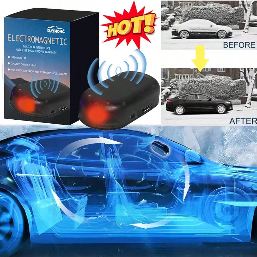 1Pcs Electromagnetic Car Snow Removal Device Antifreeze Snow Removal Instrument Solar Car Snow Remover Defroster Windshield De Icer - 黑色 - 查看 1