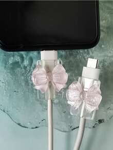 2pcs Pink Bowknot Universal Lightning (5-14) Type-C Cable Protector - , Shockproof, Fashionable Phone Accessory Design - Plastic Cable Protector With Cute Bowknot Decoration, Charging Cable Protector - Multicolor - View 6