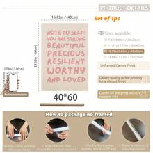 1幅粉色励志语录帆布墙画 - “你美丽、坚强、有韧性、珍贵且被爱着” - 带框，现代美学装饰，非常适合卧室、客厅或办公室 - 也非常适合女孩的婴儿房或家庭办公室，卧室墙面装饰