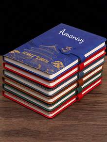 Customized Text/Logo A5 Notebook Gift Set, Includes Notebook + Pen + Refill + Gift Box. Notebook And Pen Can Be Customized With Your Desired Text. Available As Single Notebook Or Full Set. Premium Faux Leather Notebook With Embossed Landscape Design, 100 Pages, Soft Touch PU Cover - Multicolor - View 11