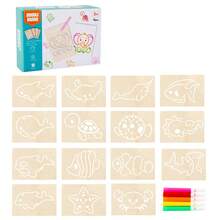 儿童木制镂空画板套装，适合男孩女孩绘画描摹，儿童圣诞节礼物和生日礼物 - 彩色 - 查看 17