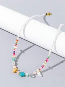 1 chiếc vòng cổ nữ bằng thép không gỉ kiểu dáng tối giản, đính hạt hình vỏ sò và sỏi nhỏ, thích hợp để đeo khi đi nghỉ mát (màu hạt ngẫu nhiên) - Nhiều màu - Xem 3