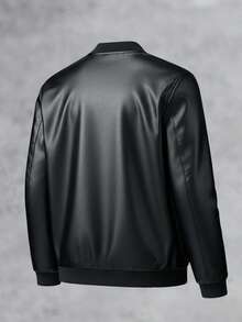 AHTELB 男士酷炫英伦风皮夹克，复古立领休闲摩托车皮衣，送给朋友、丈夫、男友的礼物 - 黑色 - 查看 2