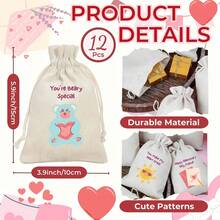 VICKYO 12pcs Cute Drawstring Gift Bags, Cartoon Style Cotton Linen Favor Pouches For Wedding Favor Storage And Party Gift Organization, Engagement Gifts And Party Favors - Multicolor - View 3