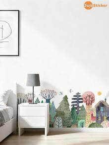 SUPSTICKER 1PC Dimensions: 14.57 X 51.18 Inch Cartoon Forest Animal Pattern Home Decor Wall Decals Self-Adhesive Vinyl Wall Stickers And Removable Suitable For Wall Decor In Living Rooms, Bedrooms, Kitchens, Dining Areas, Etc. Also Ideal For School And Classroom Refurbishment Projects DIY Cabinet Surface Decorative Decals