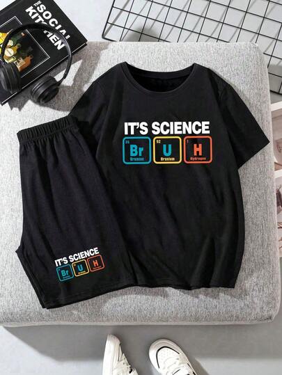 Young Boys Cartoon Print Crew Neck Short Sleeve T-Shirt And Shorts Co-Ord Set, Summer