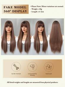Elegant-26 Inch Brown Highlights Wigs For Women, Long Straight Wigs With Bangs,High Quality Soft Synthetic Fiber Wigs For Women Daily Wear, Festival Ready Party Use, Perfect Gift - Beginners Glueless Wig Accessories - 挑染棕色 - 查看 6