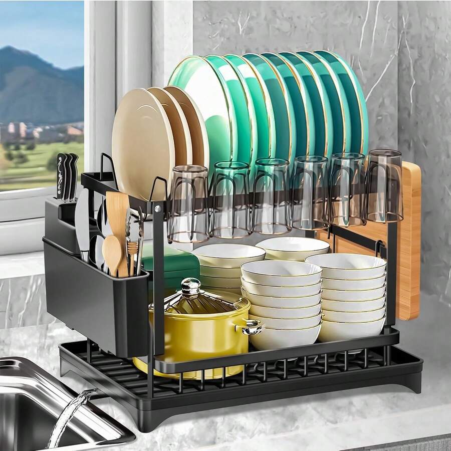 3-Tier Over Sink Dish Drying Rack With Cabinet Door, Multifunctional Kitchen Sink Storage Organizer Rack, Countertop Drainer Holder For Bowls, Cups, Dishes And Utensils