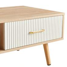 Rectangle Coffee Table / Modern Coffee Table For Living Room / With Solid Wood Legs / Sliding Drawer For Storage / Suitable For Bedrooms, Rooms, And Small Spaces - Natural Wood - View 9