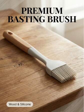 1pc Practical And Good-Looking Silicone Oil Brush. The Pure White Silicone Head Is And Heat-Resistant. The Soft And Elastic Brush Head Ensures Even Oil Application Without Dripping Or Leakage. The Wooden Handle Provides A Good Grip. The Hanging Holes Do Not Take Up Much Space For Storage.