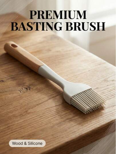 1pc Practical And Good-Looking Silicone Oil Brush. The Pure White Silicone Head Is And Heat-Resistant. The Soft And Elastic Brush Head Ensures Even Oil Application Without Dripping Or Leakage. The Wooden Handle Provides A Good Grip. The Hanging Holes Do Not Take Up Much Space For Storage.