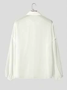 Mens Buttons Puff Long Sleeve Blouse Sheer Tops Shirt Elastic Waist Long Pants Wide Leg Trousers Casual 2PCS Sets Outfits - 藍色 - 查看 8