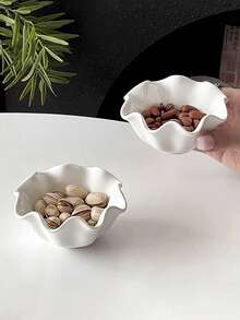 1pc/2pcs/4pcs Japanese Style Simple White Ceramic Bowls, Rolled Edge Sauce Dishes, Hong Kong Style Dessert Fruit Salad Bowls, Flower Shaped Ice Cream Pudding Bowls - Multicolor - View 14