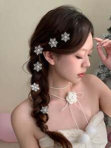 20pcs Women's Silver Snowflake Pearl Hair Clips, Rhinestone Hair Claws, Alligator Hair Clips For Bangs, Elegant Accessories For Daily Use, Essential For Christmas And New Year, Hair Slide, Hair Barrettes