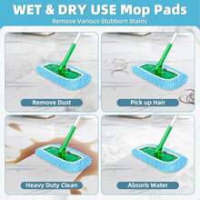 For 10x4.5-Inch Mop 2/4 Packs Reusable Mop Pads Compatible With Sweeper, Microfiber Chenille Washable Mop Pads, Dry & Wet Sweeping Mopping Cloths - Baby Blue - View 5