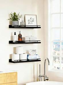 3PCS Estante de pared para baño, cocina, sala de estar, estante divisorio flotante con diseño modular, fuerte capacidad de carga para decoración de libros, versátil para la organización y exhibición del hogar - Negro - Ver 4