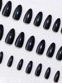 30pcs Halloween Nail Art Set, Simple All-Match Style & Everyday Almond-Shaped Black False Nails, Includes 1 Nail File And 1 Nail Glue Nail Supplies - Black - View 6