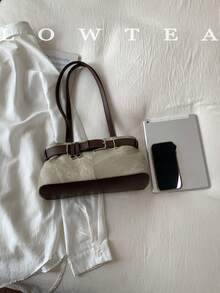 low tea 1个低茶色纯色PU皮革单肩包，女士复古时尚方形手提包，顶部双提手，拉链封口，适合旅行、购物、约会、女士礼物，也适合通勤、户外活动、旅行、徒步。 - 查看 4