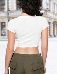 St Patrick's Day Womens Baby Tee Lucky Four Leaf Clover Shirt Irish Cropped Shirt Hand Painted Clove - 白色 - 查看 3