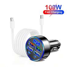 车载充电器适配器套装，车载快充 + 3.3 英尺 Type-C 转 Lightning 数据线，兼容其他设备，点烟器式车载充电器 - 彩色 - 查看 1