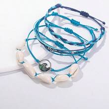 Pulseras de cuerda con onda brillante y elegante, pulseras trenzadas con cuentas de concha puka, joyas hechas a mano, regalos de joyería bohemia de Pascua lindos para mujeres - Azul - Ver 5