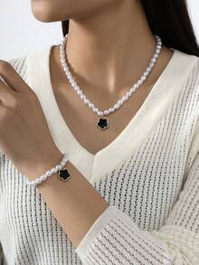 1 Set: 1pc Women's Rhinestone Star Flower Bracelet + 1pc Beaded Flower Necklace, Everyday Jewelry Accessories - Planet Beaded Necklace - View 16