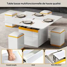 Modern White Lacquered Coffee Table, Elegant Side Table, Multifunctional, Height-Adjustable Coffee Table, Folding Dining/Living Room Furniture, 100 X 50 X 43 Cm (L X W X H) - White + MDF + Particleboard - View 8