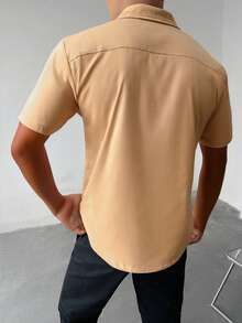 WAIT HIM Men's Satin Fabric Short Sleeve Dress Shirt