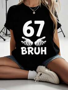 Camiseta divertida 67 6 Números Seis Siete Bruh, camisetas gráficas para mujeres, tops cortos, conjuntos de verano para mujeres, tops de verano - Negro - Ver 8