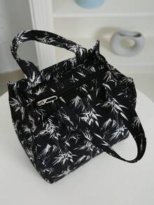 DLIU 1pc Large Capacity Thick Fabric Tote Bag, Lunch Bag, Bento Box Bag, Portable Organizer Bag, Shopping Bag, Suitable For Work, School, Short Trips, Daily Use, Fashionable Retro, Lightweight & Versatile Lunch Box Cooler Bag Waterproof For Women For Men For Picnic For School Back To School - Black - View 5