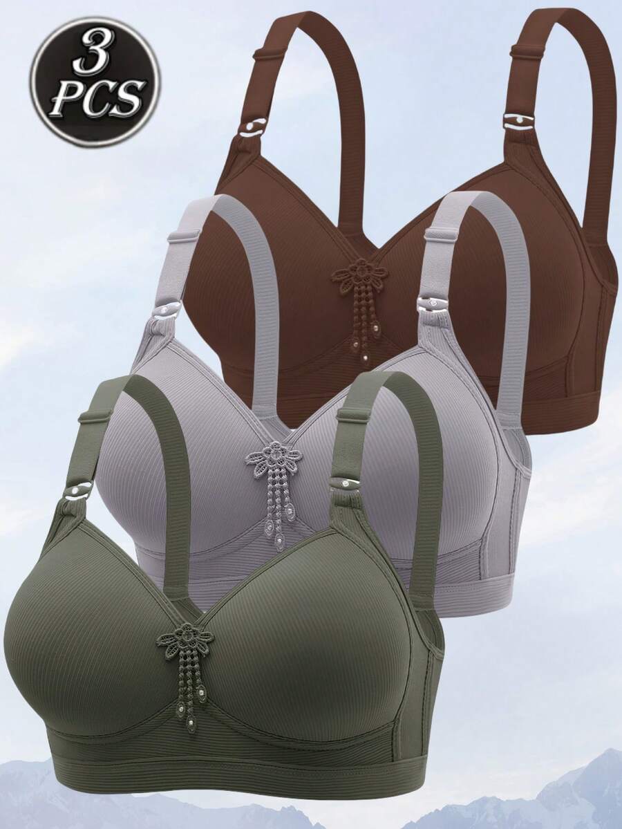 Set de 3 sujetadores inalámbricos cómodos y de soporte de unicolor para mujer - Multicolor - Ver 1