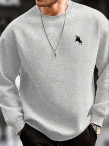 Men's Sweatshirt Fashionable Long Sleeve Crew Neck Sweatshirt, Casual Relax Style Streetwear Sweatshirt, Pure Background With Printed Lettering Or Pattern Pullover Sweatshirt(S-3XL) - Xám - Xem 5