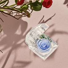 Caja para anillos de San Valentín, joyero de plástico transparente con rosa de flores preservadas de colores. - Azul - Ver 5