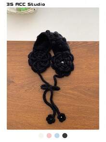 1pc Spring & Autumn Fashionable Crochet Hollow Out Floral Headband, Cute Girl Style Knitted Flower Headscarf, Vintage Mori Style Handmade Crochet Knitted Hat - Multicolor - View 11