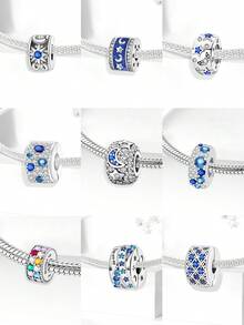 1 PC Fashionable Sparkling Full Diamond Star And Moon Pendant Beads Charm Suitable For Bracelets DIY Women's Jewelry