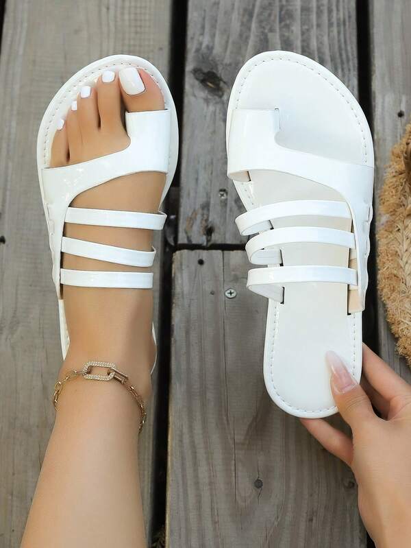 Women's Classic Elegant Flat Round Toe Mirror Casual Sandals, Soft & Comfortable, Fashionable From Europe & US, Daily & Outdoor Wear, Factory Direct