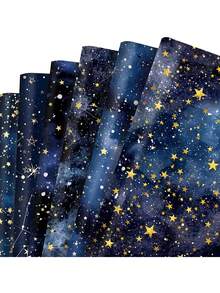 6/12pcs Set, Premium Blue Starry Sky Gift Wrapping Paper | 20-27 Inches, Gold Star & Constellation Pattern, Suitable For Birthday, Ramadan Festivals, Ramadan, Graduation Ceremony, Party Decoration - Multicolor - View 1