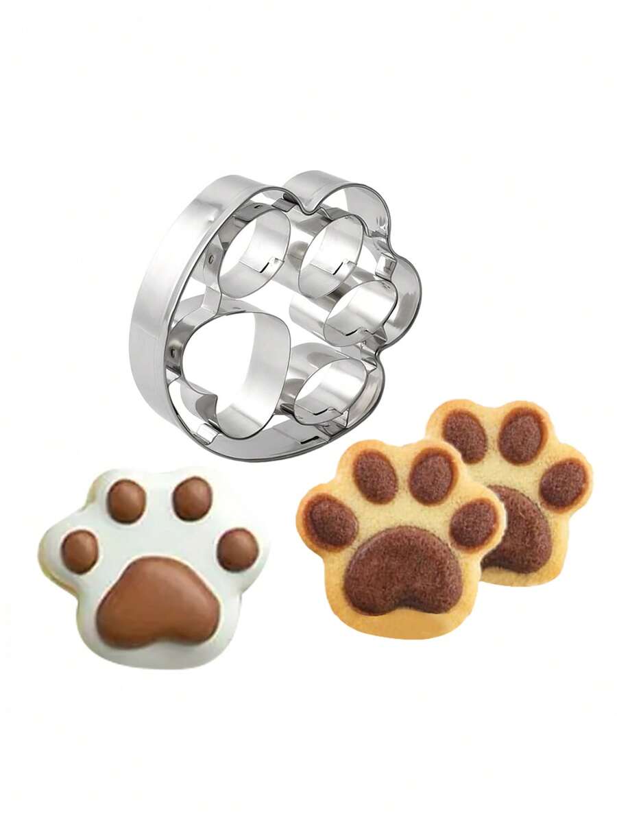 1pc/6pcs Stainless Steel Bear Paw Shaped Cookie Cutter, Baking Mold For Cookies, Fondant, Biscuits - Multicolor - View 1