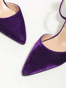 Women's Purple Satin Bow Pointed Toe Strap High Heel Shoes, Spring/Autumn - Purple - View 6