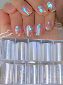 1 Boxes 10Rolls Aurora Nail Foil Clear Laser Nail Transfer Foil Starry Sky Glass Nail Art Foil Stickers Holographic Film Manicure Design For DIY Nails Decoration (10 Sheets 50X4cm)