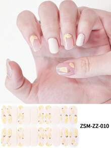 22pcs Semi-Cured Gel Nail Stickers, Jelly Beige Color, Salon Quality, Long-Lasting, Requires UV Lamp Curing